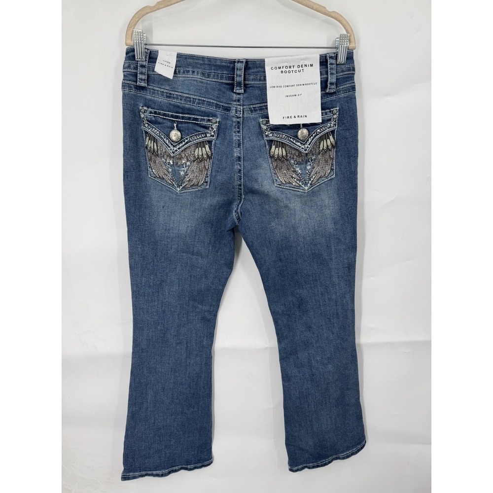Fire & Rain Low Rise Bootcut Embroidered Wing Mcbling Jean‎ Junior 17 Blue Denim